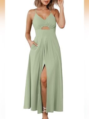 #26 BTFBM Size S Spaghetti-Strap Sage Cutout Maxi Dress